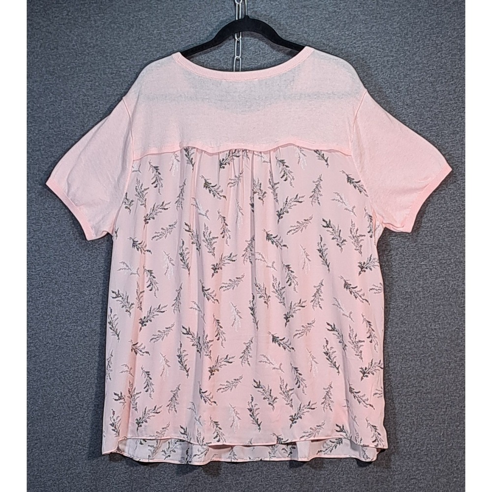 Loft Plus Pink Mixed Media Floral Back Short Sleeve Sweater Top 16/18 493637 - Picture 2 of 8